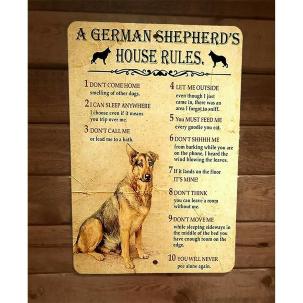 German Shepherds‎ House Rule 8x12 Metal Wall Animal Dog Sign